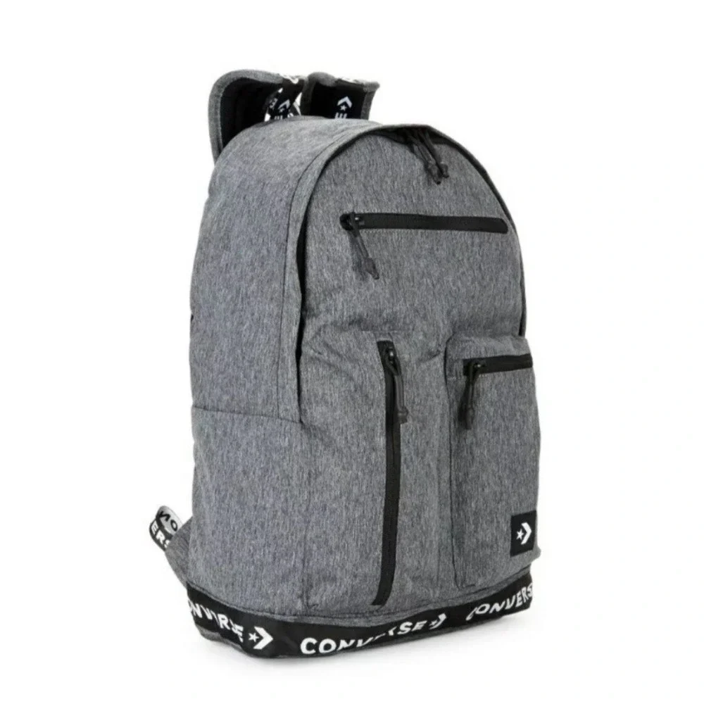 Converse EDC Poly Backpack Grey Heather Logo Tape Laptop Bag 5323-042